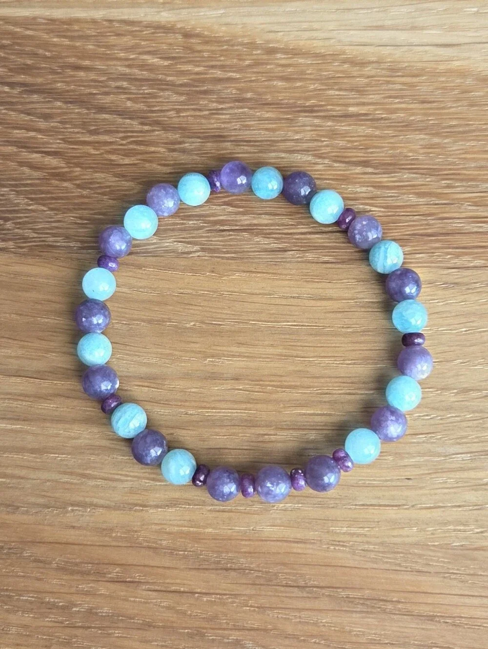 Lepidolite & Amazonite Beaded Stretch Bracelet | Handmade